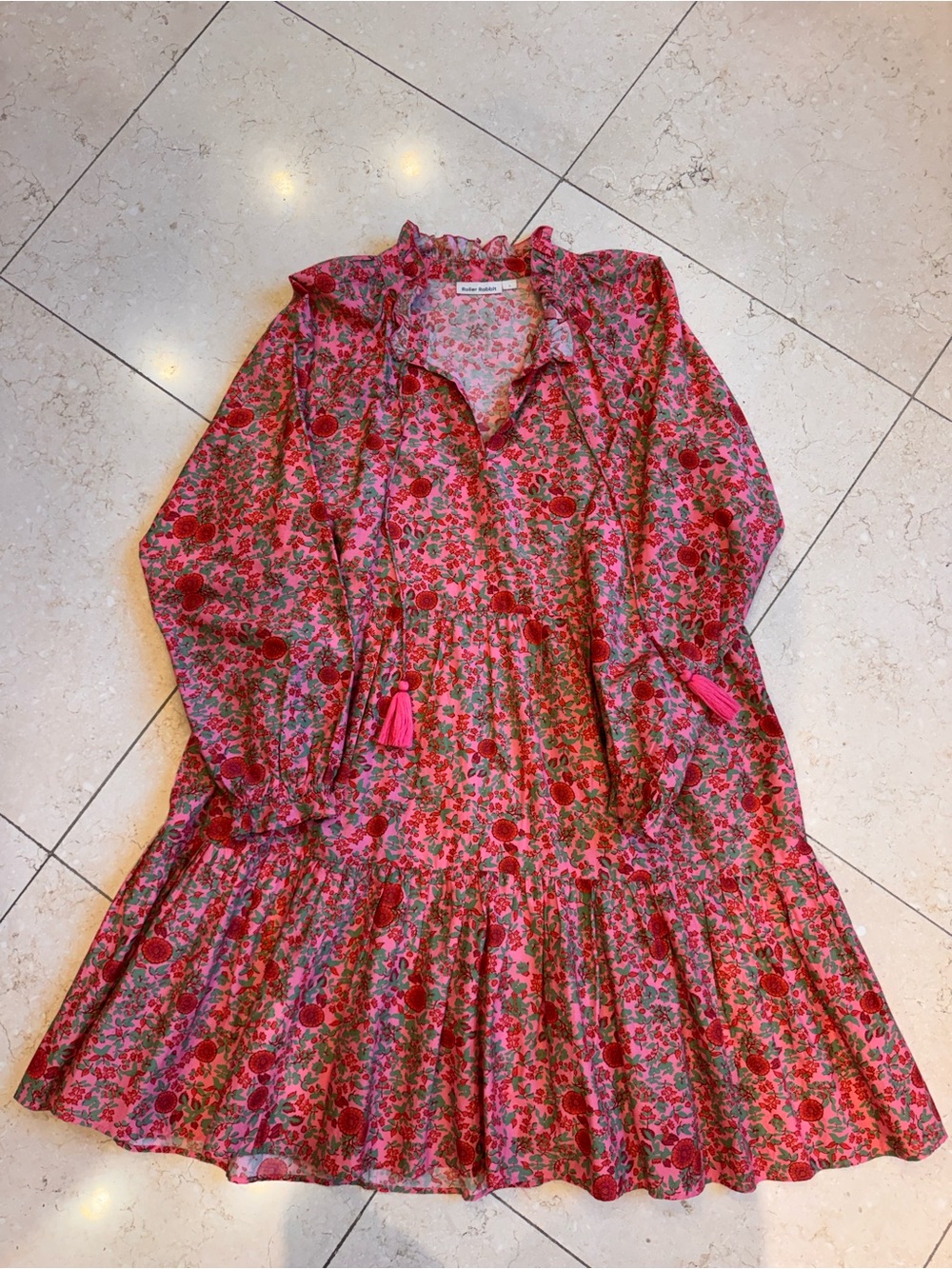 Roller Rabbit Pink and Red Floral Tiered Mini Dress